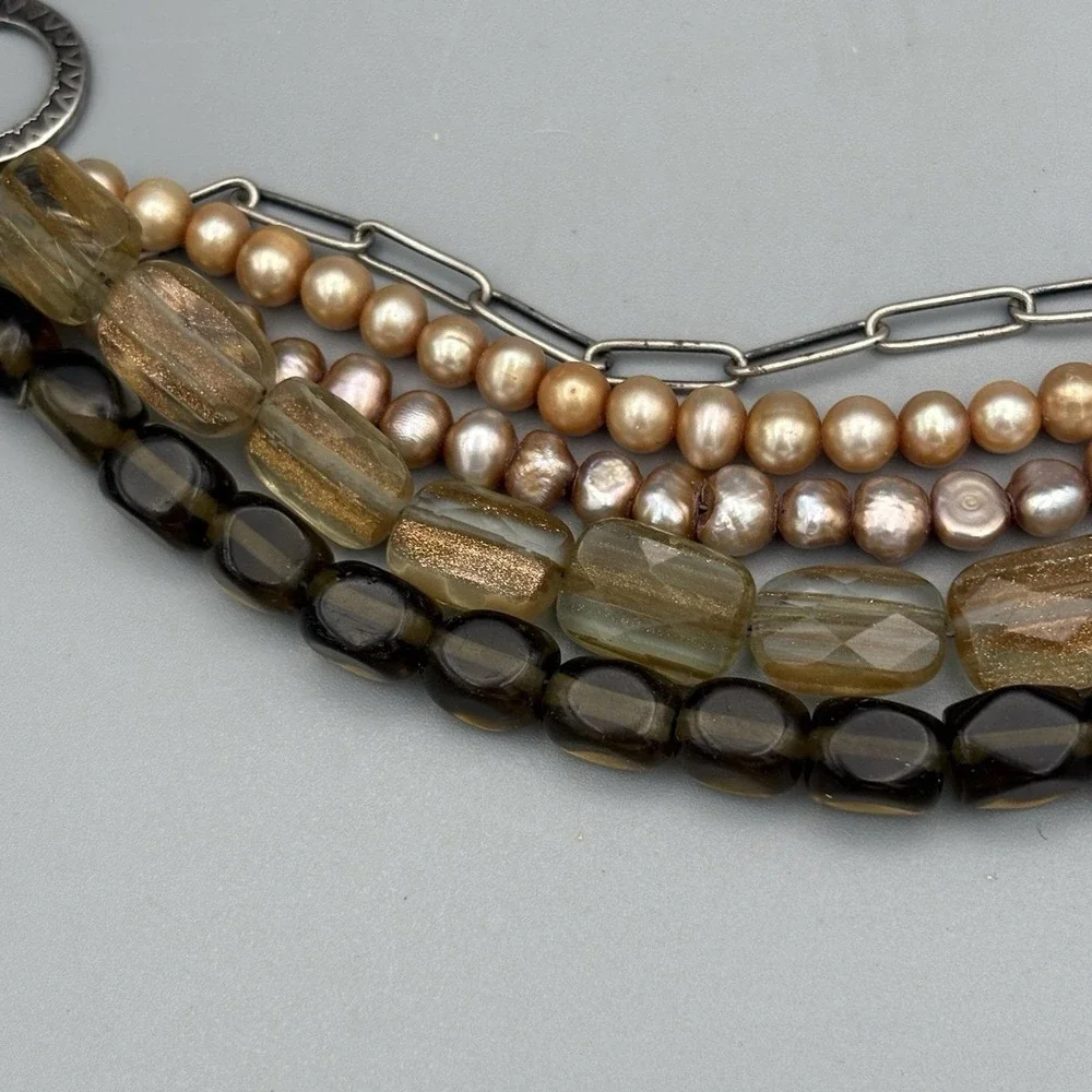 SILPADA Copper Pearls 5 Strand Bracelet Sterling Sunstone Tassel 7